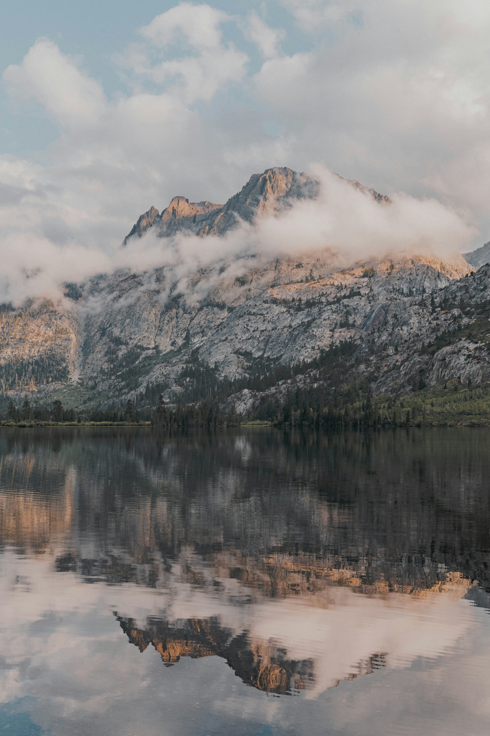 Mountains reflected in a still lake