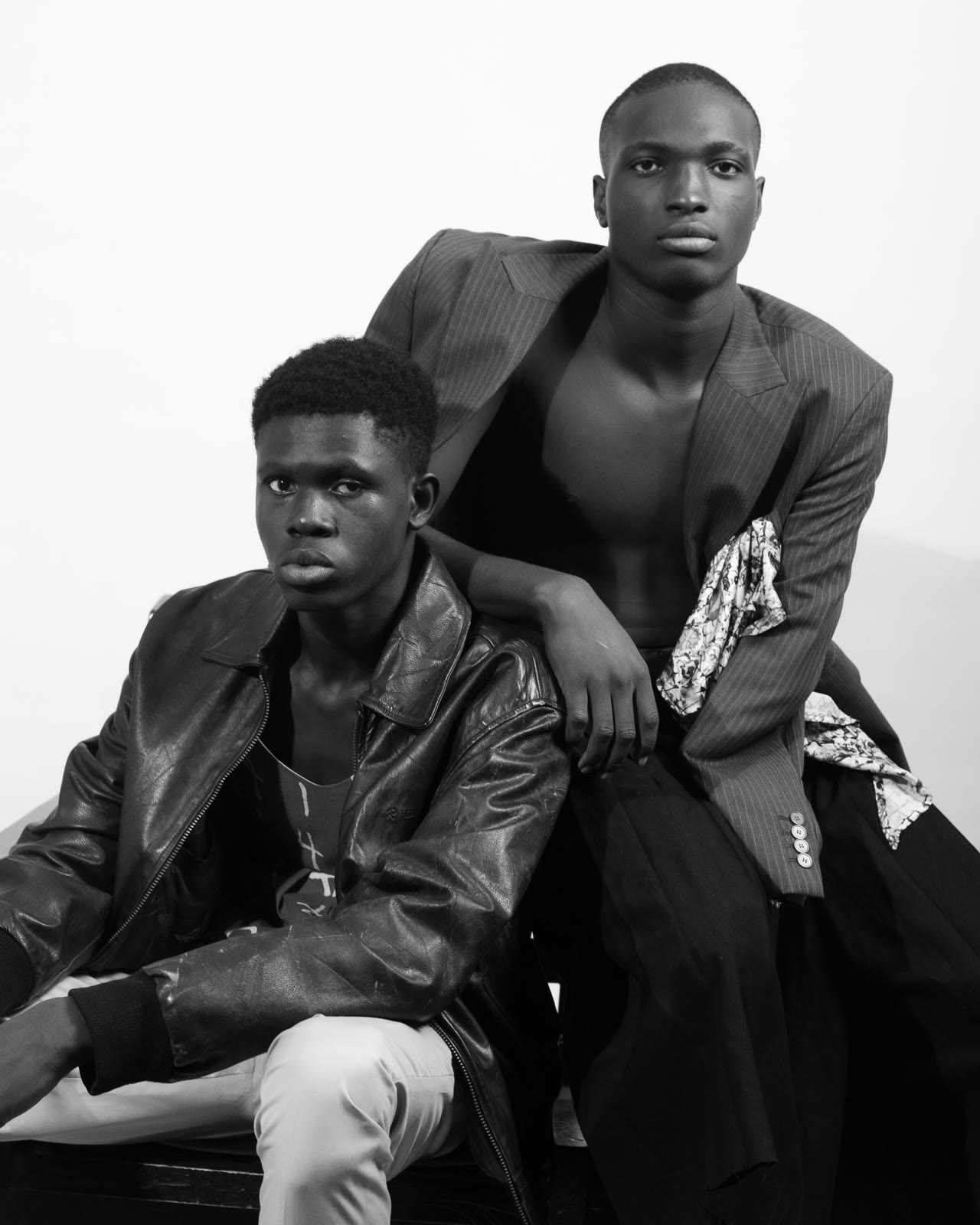 A black and white editorial portrait